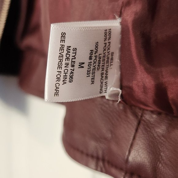 Charlotte Russe Faux Leather Jacket, Medium, Burgundy. - Picture 4 of 6
